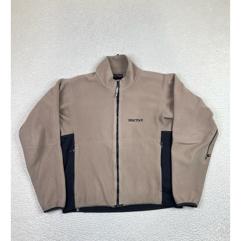 Marmot Windstopper Fleece Jacket‎ Mens XL Tan Black Full Zip V8717